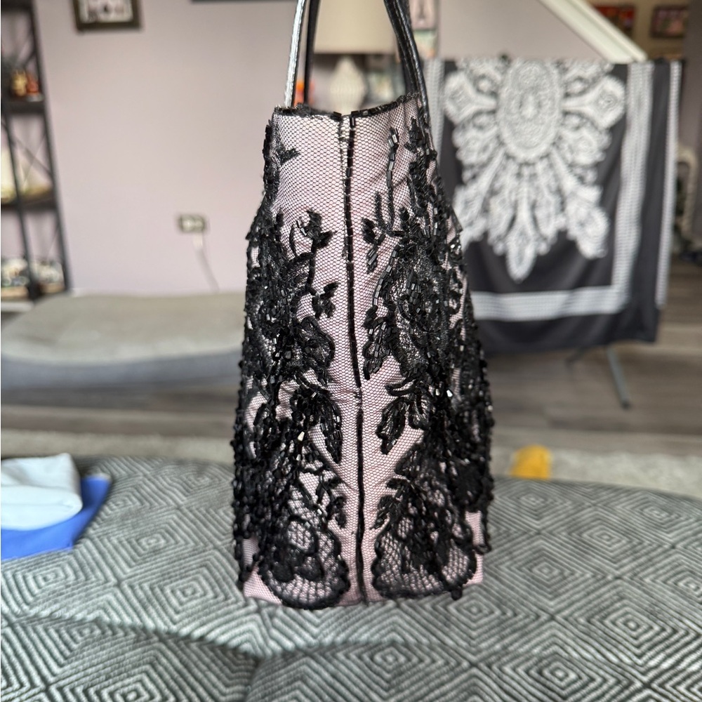 Authentic vintage Valentino Garavani Beaded Black Lace Overlay Tote - Picture 6 of 13